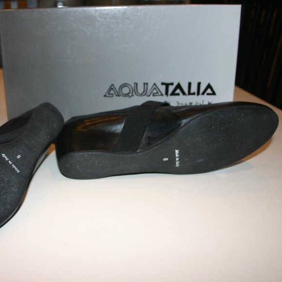 AQUATALIA Black Nappa Leather Weatherproof 1 3/4" Wedge Flat 8Medium - Picture 10 of 16